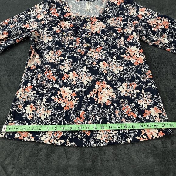 PerSeption Women's Floral multicolor Blouse Pockets Sliver Snap Buttons SZ/ L - Picture 5 of 13